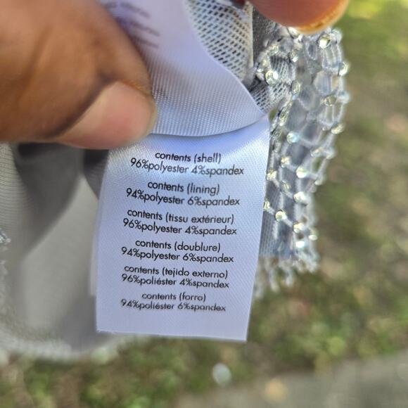 Revolve WeWoreWhat Festival Rave Disco Silver Crystal Sheer Mesh Mini Skirt 14 - Picture 10 of 12